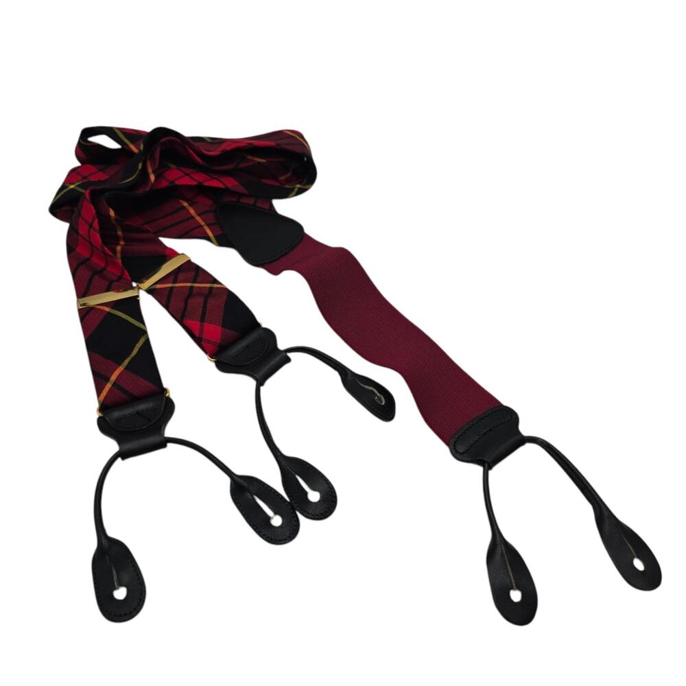 Vtg‎ Trafalgar Plaid Suspenders Red Traditional Academia Preppy Classic Career